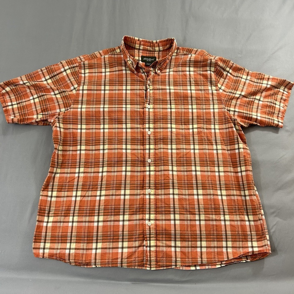 Eddie Bauer Shirt Mens Size 2XL Orange Plaid Short Button Up Baumwolle Summer